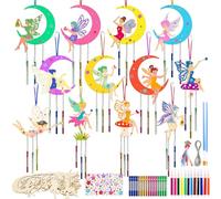 Zeuwets Kit de Hadas en Madera DIY, 12 Piezas Hada Carillón de Viento, Princesa Manualidades para Ninos, Hadas en Madera para Pintar de Bricolaje, Creativo Cumpleaños Regalo para Niños 5 a 12 Años
