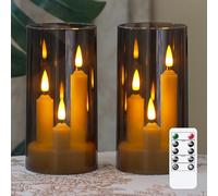 Zevanor 3 en 1 Velas a punta sin llama con Mando a distancia de 10 teclas y Temporizador Operadas por batería Paquete de 2 Velas LED de acrílico 7,5 cm x 15 cm Gris Columna Luz cálida parpadeante