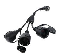 Zevmi Cable alargador exterior con 3 enchufes Schuko: IP44 resistente al agua, cable de alimentación extensor - Distribuidor de enchufe exterior, enchufe triple para casa, oficina y exterior