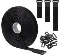 ZEVONDA Cintas de Sujeción de 5m x 2cm de Reutilizables con 25 Hebillas | Sujetacables Reutilizables, Cortables a la Longitud Deseada, Bridas Negras Ajustables para Organizador Management de Cables