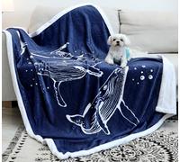 Zevrez Manta de Ballenas, Manta de Ballenas Azul Marino, patrón de Ballenas Marinas, Regalos de Ballenas para los Amantes del mar y Las Ballenas, acogedora Manta de Franela de Forro Polar (Ballena 2
