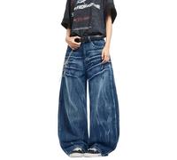 Zewool Jeans Baggy Desgastados para Hombres Jeans Hip Hop Jeans Skater de Pierna Ancha Pantalones de Denim Streetwear Suelto y Relajado Estilo Y2K de los años 2000 Skateboard,C10 Azul Oscuro,XL