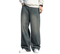 Zewool Jeans Baggy Hip Hop para Hombres,Jeans Skater de Pierna Ancha,Pantalones de Denim Holgados Skateboard Pierna Recta relajados Extrema Libertad de Movimiento Y2K Streetwear,F10 Azul Retro,XL