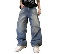 Zewool Jeans Baggy Hip Hop para Hombres,Jeans Skater de Pierna Ancha,Pantalones de Denim Holgados Y2K Streetwear Skateboard Pierna Recta relajados Extrema Libertad de Movimiento,C10 Azul,XL