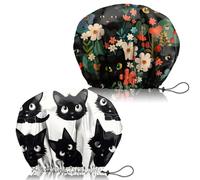 Zewurtuw 2 gorros de ducha ajustables, reutilizables, de doble capa impermeable, elásticos, bonitos y estéticos para mujeres, niñas y gatos