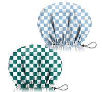 Zewurtuw 2 gorros de ducha ajustables, reutilizables, de doble capa impermeable, elásticos, para el cabello, bonitos gorros de baño estéticos para mujeres y niñas, a cuadros