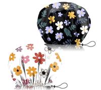 Zewurtuw 2 gorros de ducha ajustables, reutilizables, de doble capa impermeable, elásticos, para el cabello, bonitos gorros de baño estéticos para mujeres y niñas, flores 2