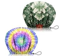 Zewurtuw 2 gorros de ducha ajustables, reutilizables, de doble capa impermeable, elásticos, para el cabello, estéticos, para mujeres y niñas, multicolor