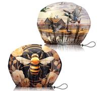 Zewurtuw 2 gorros de ducha ajustables, reutilizables, de doble capa impermeable, elásticos, para el cabello, bonitos gorros de baño estéticos para mujeres y niñas, diseño de abeja de pato
