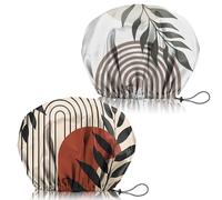 Zewurtuw 2 gorros de ducha ajustables, reutilizables, de doble capa impermeable, elásticos, para el cabello, bonitos gorros de baño estéticos para mujeres y niñas, diseño de hojas