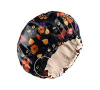 Zewurtuw Gorro de satén con sensación de seda para dormir, reutilizable, de doble capa, elástico, ajustable, lindo estético, para mujeres y niñas, flor de gato
