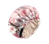 Zewurtuw Gorro de satén con sensación de seda para dormir, reutilizable, de doble capa, elástico, ajustable, lindo gorro estético para mujeres y niñas, Sakura