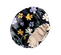 Zewurtuw Gorro de satén de seda para dormir, reutilizable, de doble capa, elástico, ajustable, bonito gorro estético para mujeres y niñas, flor morada