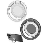 ZEXIJOW 2 soportes magnéticos para teléfono móvil,Anillo metálico brillante,Soporte redondo de aleación,Rotación de 360°,Plegable 180°,Ajustable,Compatible con iPhone y más(Negro y Plateado)