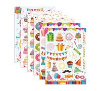 ZEXIJOW 6 Sheets pegatinas de feliz cumpleaños,125 Pegatinas de fiesta de cumpleaños,Pegatinas de aniversario de cumpleaños,Pegatinas de vinilo impermeables,Accesorios de cumpleaños