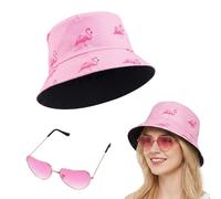 ZexJpr Sombrero de pescador de flamenco para mujer con gafas de sol, divertido sombrero para playa y vacaciones, sombrero de pescador, accesorio para el sol para mujer con gafas en forma de corazón