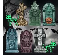 ZEXUPORIUM Juego de 8 Piezas Halloween decorazioni, 6 Piezas de lápida Rip para Halloween, 2 Piezas de Gatos Fluorescentes, para Césped de Jardín, Eventos de Halloween, Carnavales, Laberintos