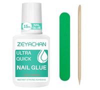 ZEYACHAN 15ML Pegamento Uñas Postizas Super Fuerte - con Cepillo, Súper Adhesivo Nail Bond Glue para Uñas Postizas, Uñas Acrílicas y Reparación de Uñas Rotas, con Lima y Palito de Madera para Cutícula