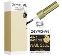 ZEYACHAN Pegamento Uñas Postizas Super Fuerte 6 EN 1, 15ML Nail Glue con Pinceles, para Tips Acrilicas, Pegamento Uñas Gel uv Profesional para Tips, Reparación de Uñas Rotas