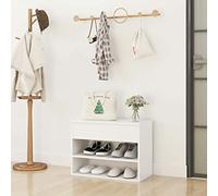 ZEYUAN Banco Zapatero, Banco Pasillo, Banco Recibidor, Descalzadora, Estanteria Zapatero, Mueble Zapatero, de aglomerado Blanco 60x30x45 cm