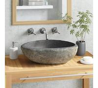 ZEYUAN Lavabo de Piedra de Río Ovalado 29-38 cm, Fregadero Sobre Encimera, Lavamanos para Baño, Lavatorio Casa De Banho