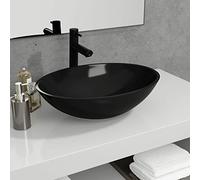 ZEYUAN Lavabo de Vidrio, Lavabo sobre Encimera, Lavamanos para Baños, Lavabo Baño, Mueble Lavabo, Muebles De Baño, Negro 50x37x14 cm