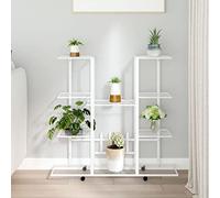 ZEYUAN Soporte para Flores con Ruedas Hierro Blanco 94,5x24,5x91,5 cm, Soporte Plantas Interior, Macetero Alto, Estanteria Plantas, Soporte Macetas, Estante Plantas, Maceteros Escalera
