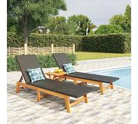 ZEYUAN Tumbonas 2 uds ratán y Madera Maciza Acacia marrón y Negro, Tumbonas Jardin Exterior, Tumbona Piscina, Sun Lounger, Tumbonas De Jardin, Cama Jardin Exterior, Tumbona De Playa