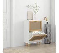 ZEYUAN Zapatero Madera contrachapada Blanco ratán Natural 52x25x80 cm, Mueble Zapatero Estrecho, Organizador Zapatos Armario