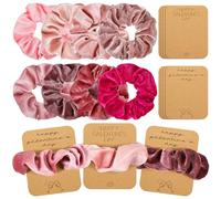 Zeyune Juego de 8 coleteros para el cabello rosa con tarjeta de terciopelo suave, bandas elásticas gruesas, regalos para el día de San Valentín para mujeres y niñas (Happy Galentine's Day)