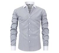 ZEZEZ Men's Long Sleeve Striped Casual Shirt - Button-Down, Regular Fit, Blue & White Stripe, Summer Top for Work, Beach & Vacation(Grey+White,XXL)