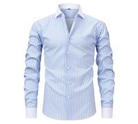 ZEZEZ Men's Long Sleeve Striped Casual Shirt - Button-Down, Regular Fit, Blue & White Stripe, Summer Top for Work, Beach & Vacation(Light Blue+White,L)