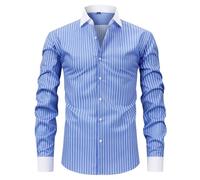 ZEZEZ Men's Long Sleeve Striped Casual Shirt - Button-Down, Regular Fit, Blue & White Stripe, Summer Top for Work, Beach & Vacation(Dark Blue+White,XL)