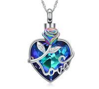 ZEZILE Collar de urna de corazón para cenizas Joyería de cremación de flor de rosa Collar conmemorativo de recuerdo de acero inoxidable Colgante de cenizas para hombres y mujeres