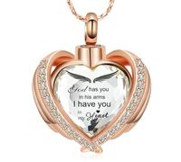 ZEZILE Joyería de cremación Ala de ángel Urna de corazón Collares colgantes para mujeres Cristales Piedra de nacimiento Cenizas humanas Medallón conmemorativo Recuerdo