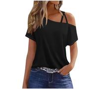 ZEZKT 2024 Camiseta de Mangas Cortas Mujer Blusa con Cuello Redondo Tops Suelta con Cuello Halter Top Mangas con Color sólido Raglán Mangas de Murciélago Camiseta de Verano Tank Top