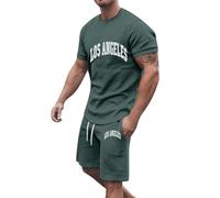 ZEZKT 2024 Conjunto de Deporte para Hombre cuello redondo Chándal Estampada alfabético para hombre chándal para hombre de 2 piezas conjuntos running fitness Comodidad Elástico