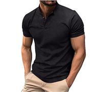 ZEZKT 2024 Manga Corta para Hombre Polo Manga Corta Hombre Blusa de Solapa de Manga Corta con 4 Botones Abertura Cuello Redondo Camisas Color sólido Camiseta Básica para Hombre Sport Tops