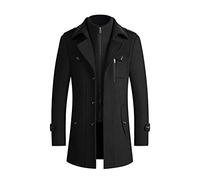 ZEZKT Abrigo Hombre con Cuello de Doble Capa Desmontable Abrigo de Tweed de Dos Piezas de DiseñO Chaqueta Sin Capucha de Manga Larga Y Cremallera Vertical Abrigo Elegante Cárdigan Abotonado