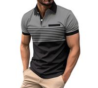 ZEZKT Camiseta de Manga Corta Hombre Verano de Algodon Casual Camisa Suelta Solapa Camisetas Empalme de Color Estampado Hombres Redondo Cuello Corto Mangas Sport Tops Diario Casuales
