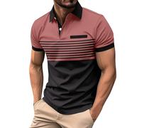ZEZKT Camiseta de Manga Corta Hombre Verano de Algodon Casual Camisa Suelta Solapa Camisetas Empalme de Color Estampado Hombres Redondo Cuello Corto Mangas Sport Tops Diario Casuales