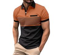 ZEZKT Camiseta de Manga Corta Hombre Verano de Algodon Casual Camisa Suelta Solapa Camisetas Empalme de Color Estampado Hombres Redondo Cuello Corto Mangas Sport Tops Diario Casuales