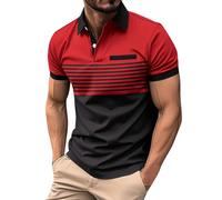 ZEZKT Camiseta de Manga Corta Hombre Verano de Algodon Casual Camisa Suelta Solapa Camisetas Empalme de Color Estampado Hombres Redondo Cuello Corto Mangas Sport Tops Diario Casuales