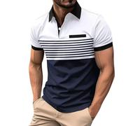 ZEZKT Camiseta de Manga Corta Hombre Verano de Algodon Casual Camisa Suelta Solapa Camisetas Empalme de Color Estampado Hombres Redondo Cuello Corto Mangas Sport Tops Diario Casuales