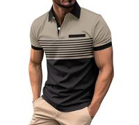 ZEZKT Camiseta de Manga Corta Hombre Verano de Algodon Casual Camisa Suelta Solapa Camisetas Empalme de Color Estampado Hombres Redondo Cuello Corto Mangas Sport Tops Diario Casuales