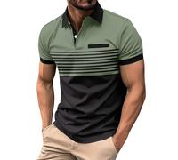 ZEZKT Camiseta de Manga Corta Hombre Verano de Algodon Casual Camisa Suelta Solapa Camisetas Empalme de Color Estampado Hombres Redondo Cuello Corto Mangas Sport Tops Diario Casuales