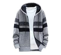 ZEZKT Chaqueta de Punto Para Hombre Jersey Polar Chaqueta Hombre Invierno Abrigo Hombre Elegante Cárdigan con Capucha Top Acolchado A Rayas Chaqueta de Manga Larga con Cremallera Jacket Casual