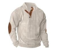 ZEZKT Cuello Alto Pullover Jersey Hombre Camiseta de Manga Larga Chaqueta Casual Hombre Otoño Invierno Sudadera Mangas Patchwork Moda Retro Print Top Diseño de Parches, Cuello Alto Abotonado Jacket