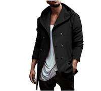 ZEZKT Doble Botonadura Casual Trench Coats Hombres Abrigo Hombre Elegante Gabardina Hombre Chaqueta de Bolsillo con Capucha Otoño e Invierno Abrigo de Cuello Chaqueta informal Moda Color Sólido