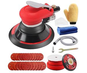 ZFE Random Orbital Sander 5" & 6" Pneumatic Palm Sander with Extra 5" Backing Plate, Sponge Polishing Pads, Sandpapers Low Vibration and Heavy Duty for Wood, Composites, Metal